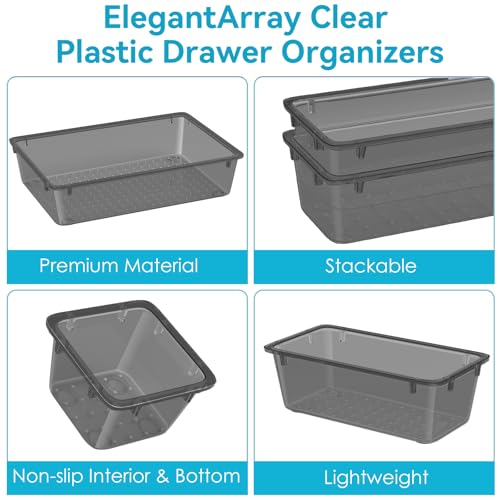 Image of ElegantArray 12-Piece Drawer Organizer Set, 4 Sizes Versatile Plastic Vanity Organizer for Makeup, Stationery, Gadgets, in Kitchen, Bathroom, Office, and Bedroom, Black