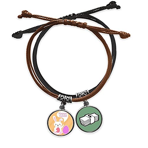 Pulsera de cuero de Pascua con huevo y conejo ajustable para la muñeca