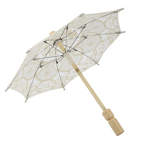 Culnflun Parapluie de mariée en dentelle et coton brodé à la main pour fourniture de mariage Blanc Beige (Milky White)