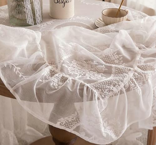 Nappe blanche jacquard floral table rectangulaire ronde - 3