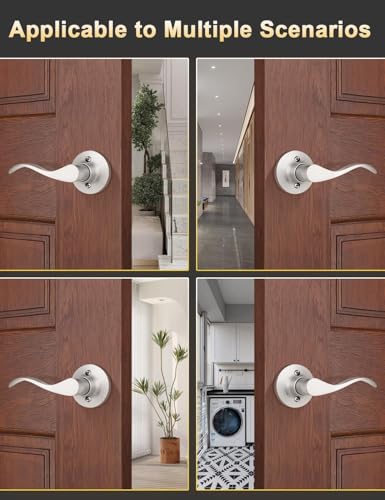 Image of Mengico 4 Set Door Handles Interior,Satin Nickel Door Lever Lock, Interior Dummy Door Handles (Right & Left)