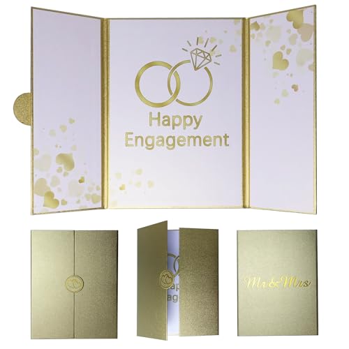 Large Engagement Card Engagement Gifts for Couple, Engagements Party Decorations, Happy Engagements Guest Book Alternative Decorations Party Supplies (Gold)