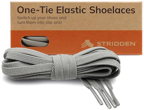 STRIDDEN 1 Pair One-Tie Elastic Flat Shoelaces for Sneakers Boots, Eco-Positive Stretch Lace Turns Shoes Into Slip-Ons/No-Tie, Gray/47in