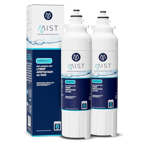 Mist ADQ73613401 Refrigerator Water Filter Replacement for LG LT800P, ADQ73613402, Kenmore 46-9490, Fridge LSXS26326S – NSF 42 Certified – 2 Pack
