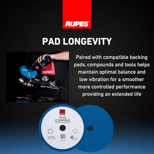 Image of RUPES 9.DA180H Pack of 48 Blue D-A Coarse Cutting Foam Pads 180mm | Ideal for Paint Correction & Gloss Enhancement | Mild to Severe Defect Removal | Compatible with 6 inch Backing Plate