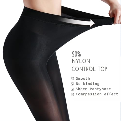2 Pack Women's Shiny tights Control Top,Shimmery High Waist Pantyhose 40 Denier Run Resistant Quality Nylons3