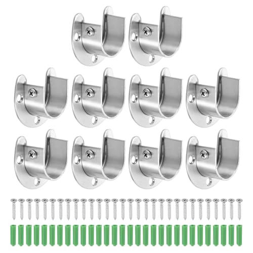 QUARKZMAN 10 unidades de 28 mm / 1,1 pulgadas, soporte para barra de ropa de acero inoxidable en forma de U, para barra de ropa, color plateado