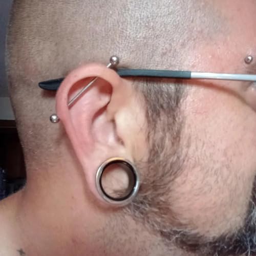 Vankula Ecarteur Oreilles 1 Paire Double Évasé Plug Tunnel Vis en Acier Inoxydable Piercing Bijoux pour Femmes Hommes 10mm(00G) Argent Noir – vue 5