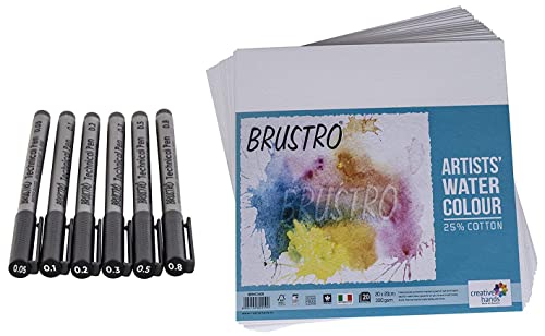 Image of BRUSTRO Technical Pen Black (Pack of 6) Watercolour Paper