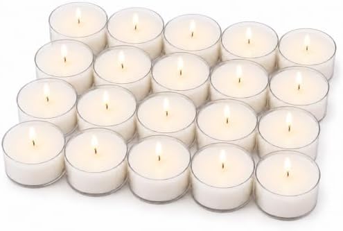 Stonebriar Oversized Tea Light Candles — Extra Long 9 Hour Burn Time, Unscented Long-Lasting Clear Cup Candles for Home Décor & Special Occasions, Pack of 20, White