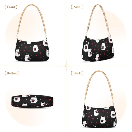Clutch Shoulder Bags Tote Evening Purse Handbags for Women Cat Black Heart Hobo Bags with Zipper Closure2