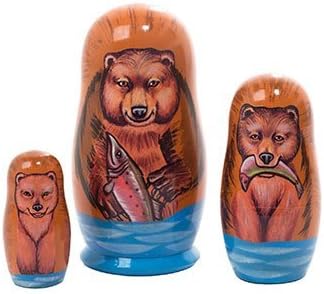 Golden Cockerel Muñeca anidadora de oso Grizzly hecha en Rusia, 3 piezas3.5 pulgadas, también conocida como oso marrón grande Matryoshka