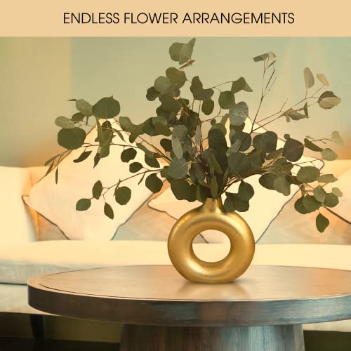 Susessence - Gold Donut Vase | Aesthetic Round Gold Vase For Centerpiece | Vases For Pampas Grass | Ceramic Vase | Boho Or Farmhouse | 9.5 Inches #TOP5