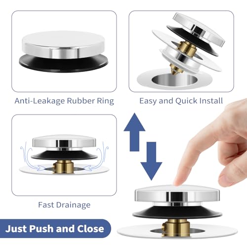 Universal Tip Toe Tub Stopper and Cover - Pop Up Bath Drain Stopper, Replaces Bath Tub Lift & Turn, Tip-Toe or Trip Lever Drains (Chrome Plated) - Thumbnail 4