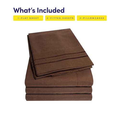 Image of 1500 Supreme Collection Extra Soft Split King Sheets Set, Brown - Luxury Bed Sheets Set with Deep Pocket Wrinkle Free Bedding, Over 40 Colors, Split King Size, Brown