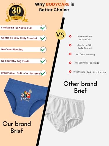 Image of BODYCARE KIDS Boys Brief Cotton Underwear | 100% Cotton Soft & Comfortable Skin-Friendly Briefs | Boys Innerwear Pack of 6 | Assorted Colors & Prints