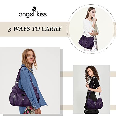 Image of Angel Kiss Large Purses and Handbags for Women Washed Faux Leather Crossbody Hobo Satchel Shoulder Handbag Tote Purse