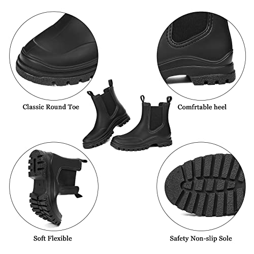 Dksuko Women's Short Rain Boots Rubber Waterproof Garden Boots Elastic Slip On Ankle Chelsea Boot Fashion Insulated Rain Shoe With Low Heel #TOP4