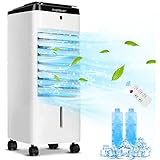 Aigostar Enfriador de Aire 4 en 1, con Mando a Distancia, 3 Modos y 3 Velocidades, Climatizador Evaporativo con Ventilador Humidificador Purificador, Temporizador 12 Horas, 3.5 L, 2 Cajas de Hielo