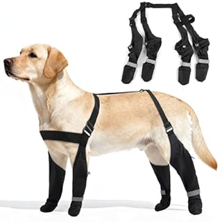 AuraPaw Dog Shoes Reflective & Waterproof–Dog Suspender Boots for Walking & Hiking & Running, Adjustable, Non-Slip, Stay-On Pet Booties Paw Protectors for Medium Dogs, Black, Size XL