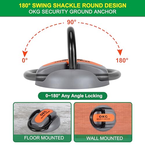OKG Heavy Duty Security Ground Anchor, 9/16" (14mm) Thick Hardened Steel Swing Shackle - Ideal for Bicycle Anchor, Motorcycle Anchor, E-Bike Anchor, Generator Anchor Lock - Permanent Anchor Point