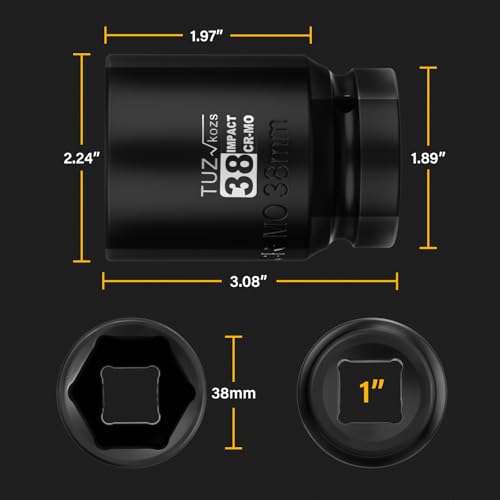 Image of 1 Inch Drive 38mm Deep Metric Impact Socket,CR-MO,6 Point Radius Corner Design,Square Chamfered Opening,Axle Nut Impact Grade Socket for Easy Removal