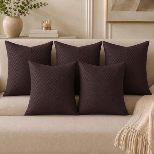 Image of RD TREND UltraSonic Microfiber Cushion Covers, 45 x 45 cm /18 x 18 inches, Set of 5, 250 TC,Back Zipper (Coffee)