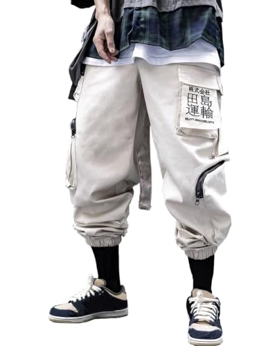 Niepce Inc Japanese Streetwear Techwear Cargo Pants for Men, Beige