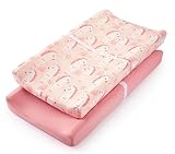 Picture of TILLYOU Changing Pad Cover Set in Soft Jersey Material - Fits 32"/34''x16 Contoured Pad for Babies, Unicorn & Meat Powder