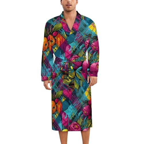 Novastar - Bata de seda para mujer y hombre, diseño de frutas tropicales, ligera, kimono con cinturón de corbata, Varios colores, M