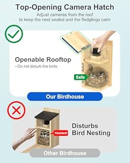 BirdoorKam Smart Bird House with Camera Solar Powered,Isolated Camera Bay & Bird-Safe Varnish, 2K HD Pinewood Birdhouse with Camera Inside,Smart Bird Nest Box,Auto Detection for Backyard Birdwatching