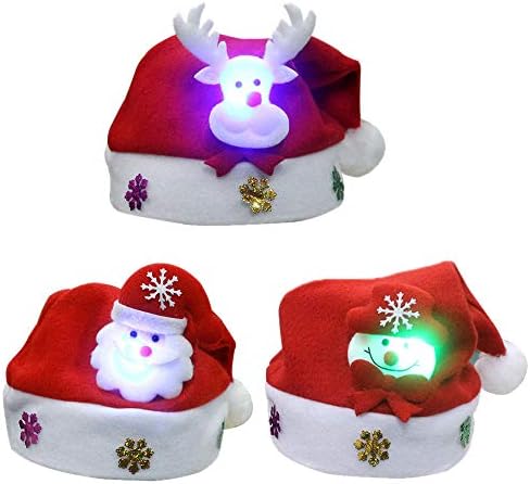 Christmas Hat Funny Santa Snowmen Reindeer Christmas Party Hat 3 Pack LED Light Up Headband Soft Comfort Flannel Christmas Party Kit 11.4 Inch Wide Size for over 8 years old