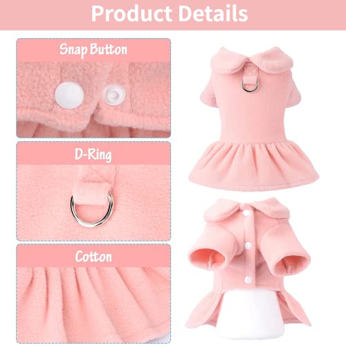 Dog Dress With Leash Ring Fleece Dog Sweaters For Small Dogs Girl Warm Pet Clothes Skirt Coat (X-Small, Pink) Spring Female Dog Clothes #TOP4