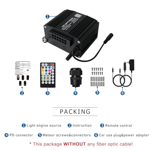 Image of AKEPO 12W Twinkle Shooting Star 2-in-1 Fiber Optic Light Engine Replacement, RGBW Bluetooth APP Control + Music Sync + 28-Key Remote Control for Car Home Starlight Headliner