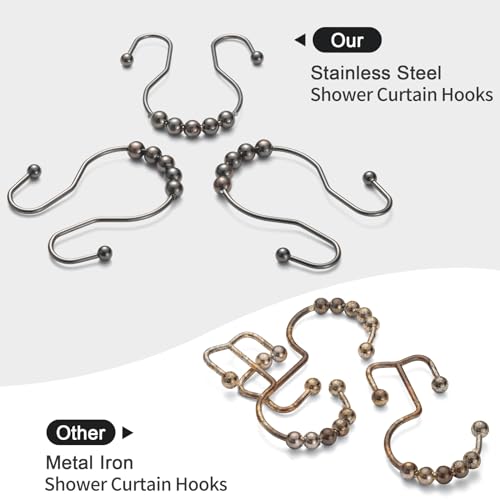 image for Goowin Shower Curtain Hooks, 12 Pcs Shower Curtain Rings, Stainless St