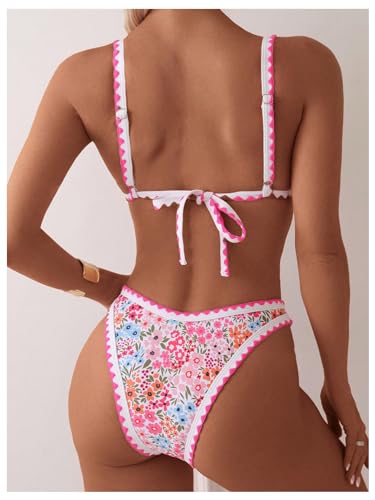 SOLY HUX Bathing Suit for Women Two Piece Floral Print Tie Back Swimsuit Bikini Sets2