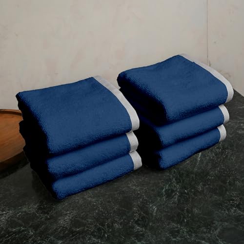 Image of Divine Casa 500 GSM Cotton Face Towel Set of 6 | 30 x 30 CM Blue Soft Absorbent Cotton Face Towels | Luxury Spa Quality Quick Dry Washcloth Set