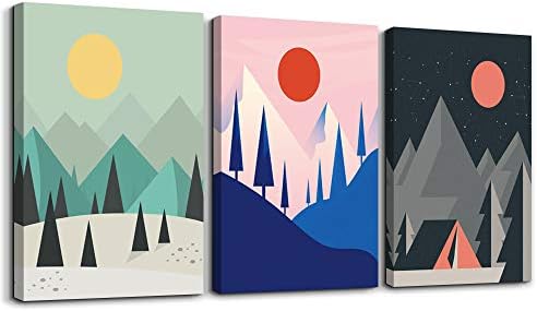 Abstract Sunrise and Sunset Canvas Prints Wall Art Paintings Abstract Geometry Wall Artworks Pictures for Living Room Bedroom Decoration, 16x12 inch/piece, 3 Panels bathroom Wall Decor Home decoration