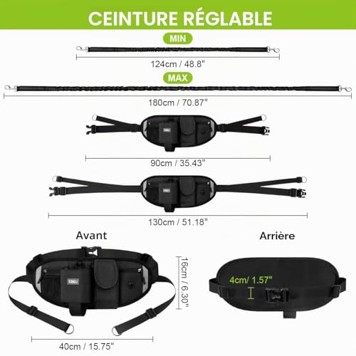 ETACCU Laisse Libres pour 2 Chiens, Poignée de Circulation Robuste, Laisse Canicross Chien, Ceinture Réglable avec pochette, Couture Réfléchissante, Idéal pour Course à Pied et Marche – vue 2