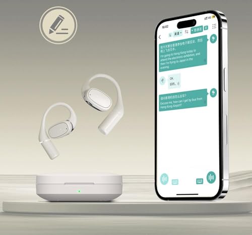 Ai Translation Earbuds Real Time, 150 Language Translator Device, Wireless Bluetooth Earbuds Over The Ear for Travel Business Learning, White, Noise Cancalletion, 28 Hours, Bluetooth 5.4 — view 6