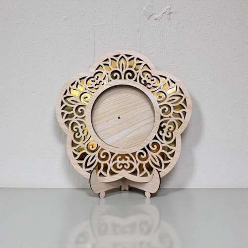 Image of Flower Shape Photo Frame | Wooden Decorative Picture Frame with Floral Laser Cut Border & Clear Acrylic Front | Wall & Tabletop Display | Premium Home Decor & Gift