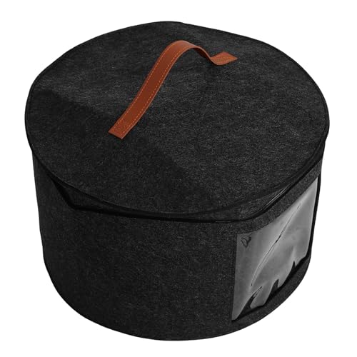 TOYANDONA Caja para Sombreros Redonda de Fieltro Grande 43X26 CM con Tapa Transparente Estuche de Viaje Portátil para Gorras de Béisbol y Contenedor Organizador Multifuncional