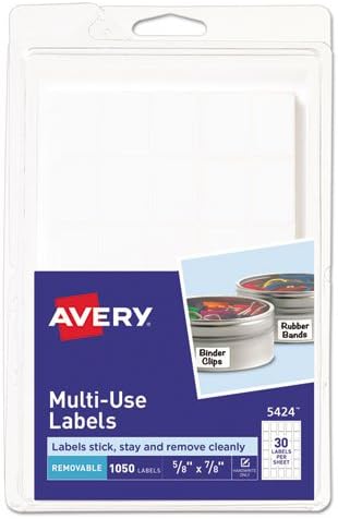 Avery Self-Adhesive Removable Multi-Use Labels, 5/8 x 7/8, White, 1000/Pack