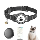 (Black) GPS Tracker for Cats, Waterproof GPS Cat Trackers Cats Collar with Bells, No Subscription, GPS Cat Collar, Adapt with Apple Find My (iOS Only) Finder Tag for Vehicles, Pets, Kids