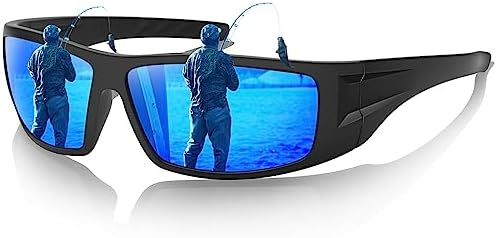 Ofwin Polarized Sports Sunglasses for Men Women Outdoor Cycling Driving Fishing Sun Glasses UV400 Protection Black Frame/Blue Mirror Lens