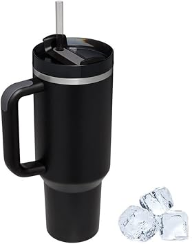 Tumblers Cup w/ Straw, Lid & Handle,40oz/1200ml Stainless Steel Coffee Travel Insulated Cup Mug,Leak Proof Vacuum Insulated Water Bottle Hot Iced Drink, High Capacity Travel Mug Black/A