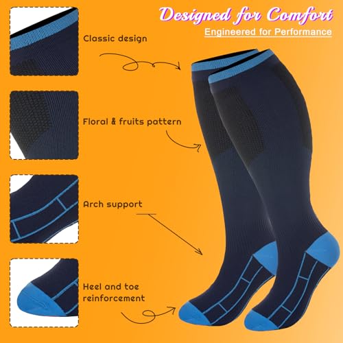 Image of Plus Size Compression Socks for Women & Men 4 Pairs, Wide Calf Extra Large 20-30 mmHg Knee High Support Socks for Travel, Running, Nurse