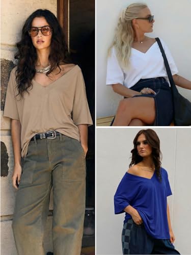 35% Off REORIA Women's Oversized V-Neck T Shirt - Image 6