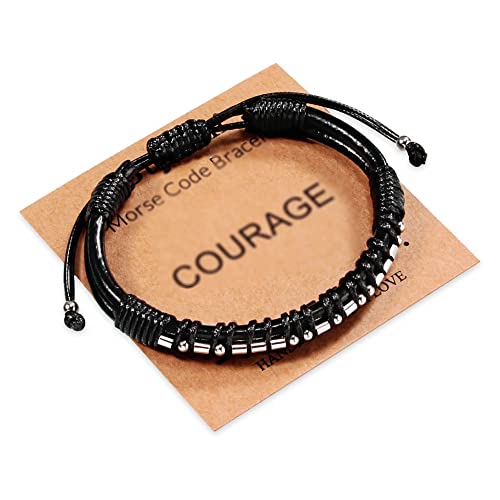 Inspirational Gifts for Men Morse Code Bracelets Mens Bracelets Graduation Gifts for Him Fathers Day Adjustable Leather Bracelet Motivational Birthday Annivesary Jewelry Stocking Stuffers for Men