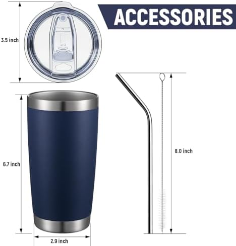 COMOOO 20oz Stainless Steel Navy Tumbler Bulk with Lid & Straw Insulated Coffee Tumbler Cup Double Wall Vacuum Travel Mug for Cold Drinks & Hot Beverage (Navy, 4 Pack), Navy Blue - 2